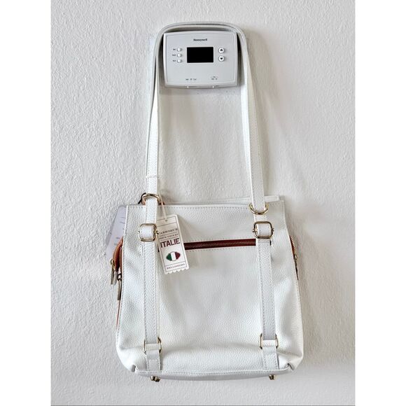 NWT Valentina White Italian Leather Convertible crossbody Shoulder Backpack Bag main image 4